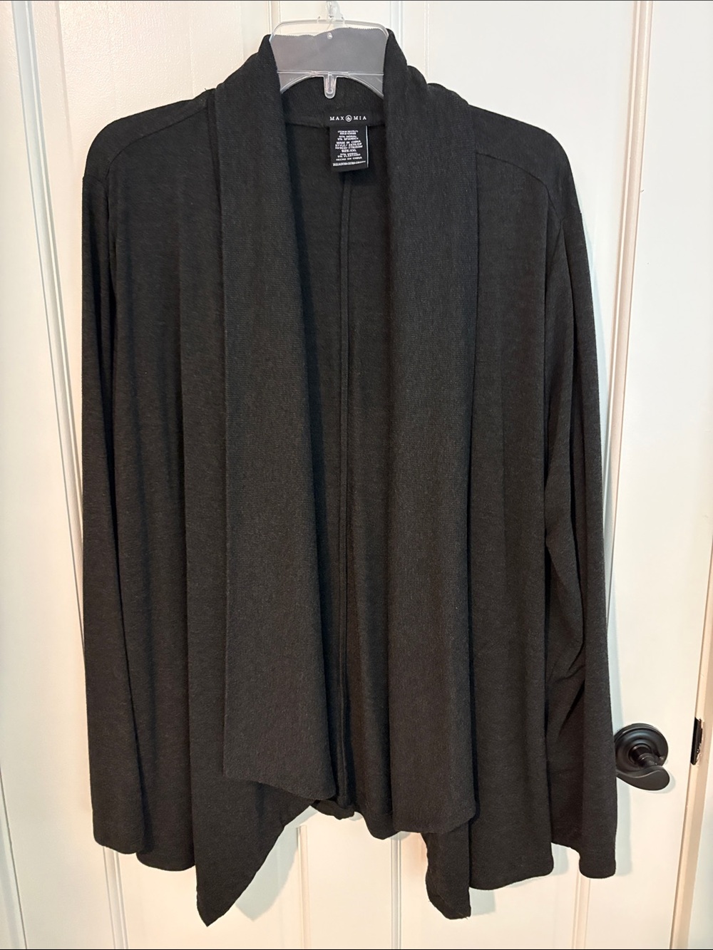 Max & Mia Size XXL Charcoal Grey Open-Front Draped Cardigan Sweater